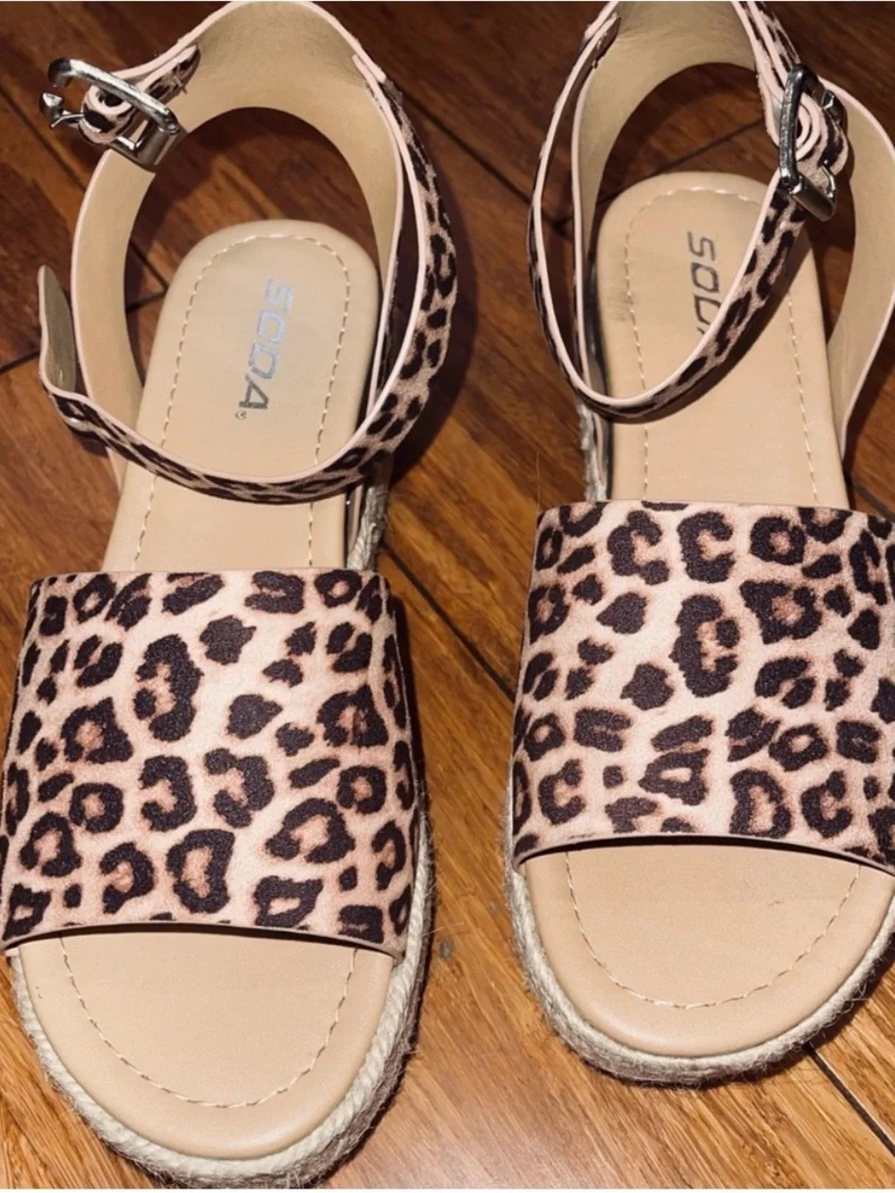 Adorable Soda Leopard Print Espadrille Wedge Sandal - Tan & Brown